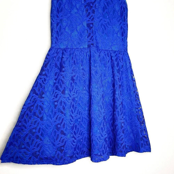 For Love And Lemons Lulu Lace Fit & Flare Dress Illusion Neckline Blue Medium - Picture 7 of 11